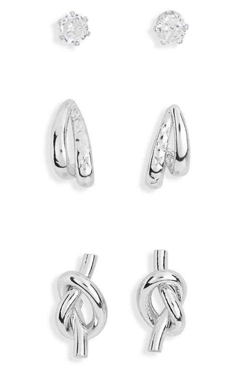 3-Pack Knot Stud & Hoop Earrings