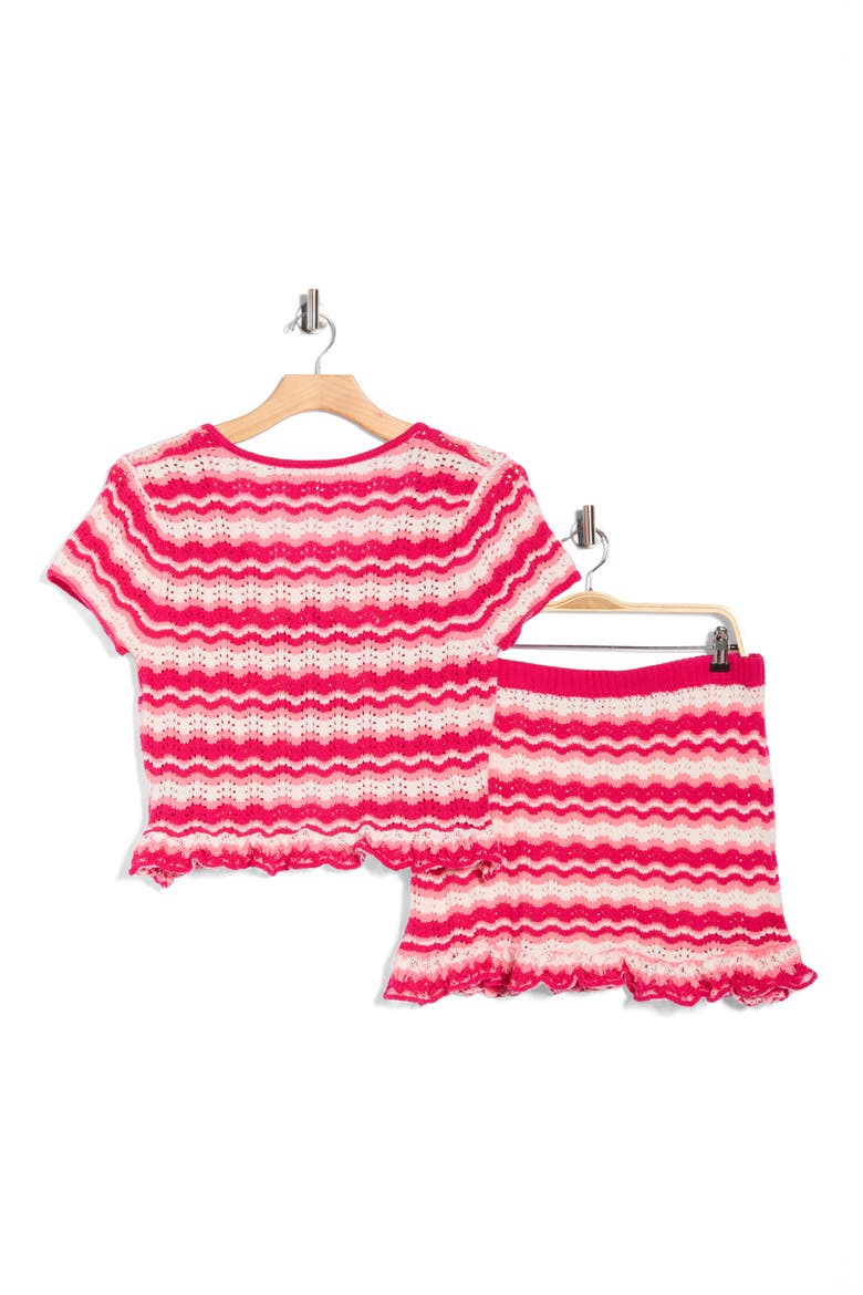 Stripe Pointelle Ruffle Sweater, Alternate, color, PINK COMBO