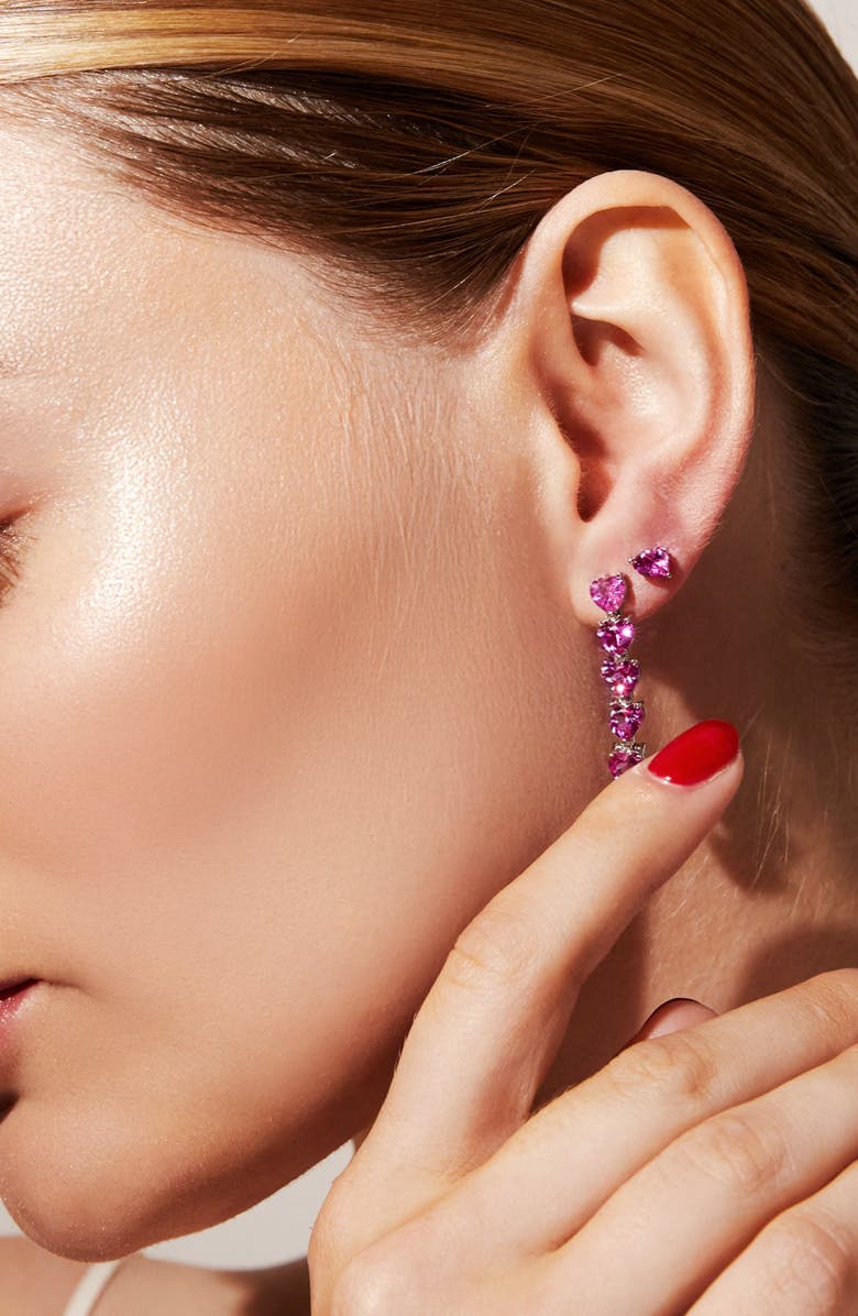 Aurate New York Lab Grown Pink Sapphire Heart Tennis Earrings, Alternate, color, 