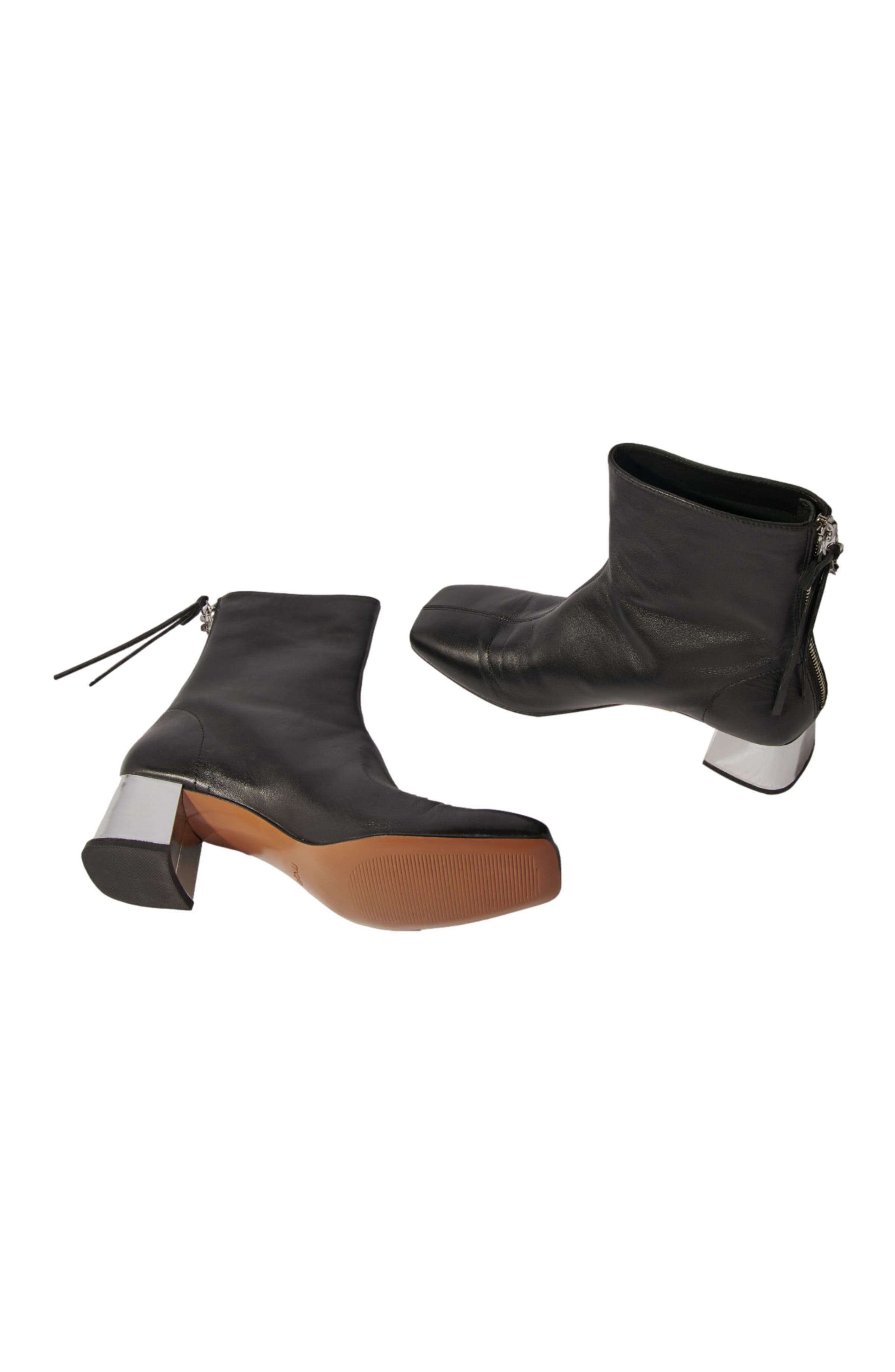 Square-toed leather boots, Alternate, color, Black