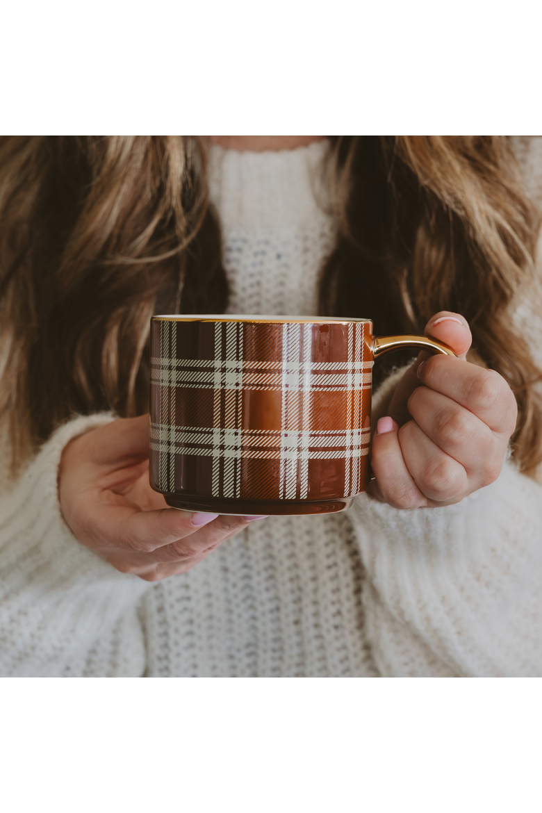 Fall Plaid 14 oz Coffee Mug, Alternate, color, Brown Plaid
