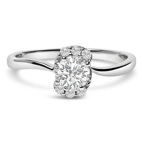 Sterling Silver Lab Grown 1/2 Cttw Diamond Floral Cluster Engagement Ring