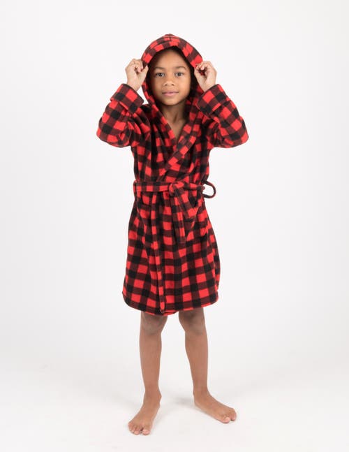 Leveret Kids Printed Fleece Hooded Robe In Red