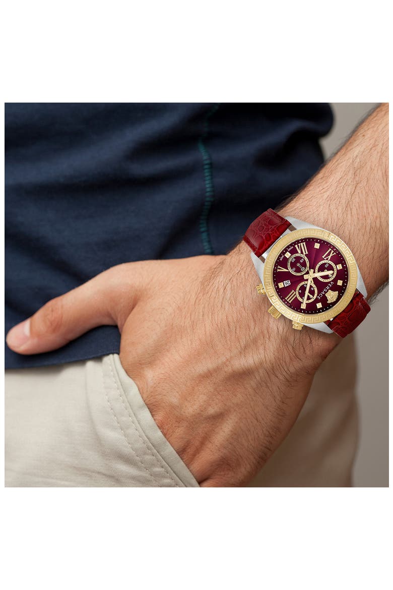 Greca Chronograph Leather Strap Watch, 40mm, Alternate, color, TWO TONE