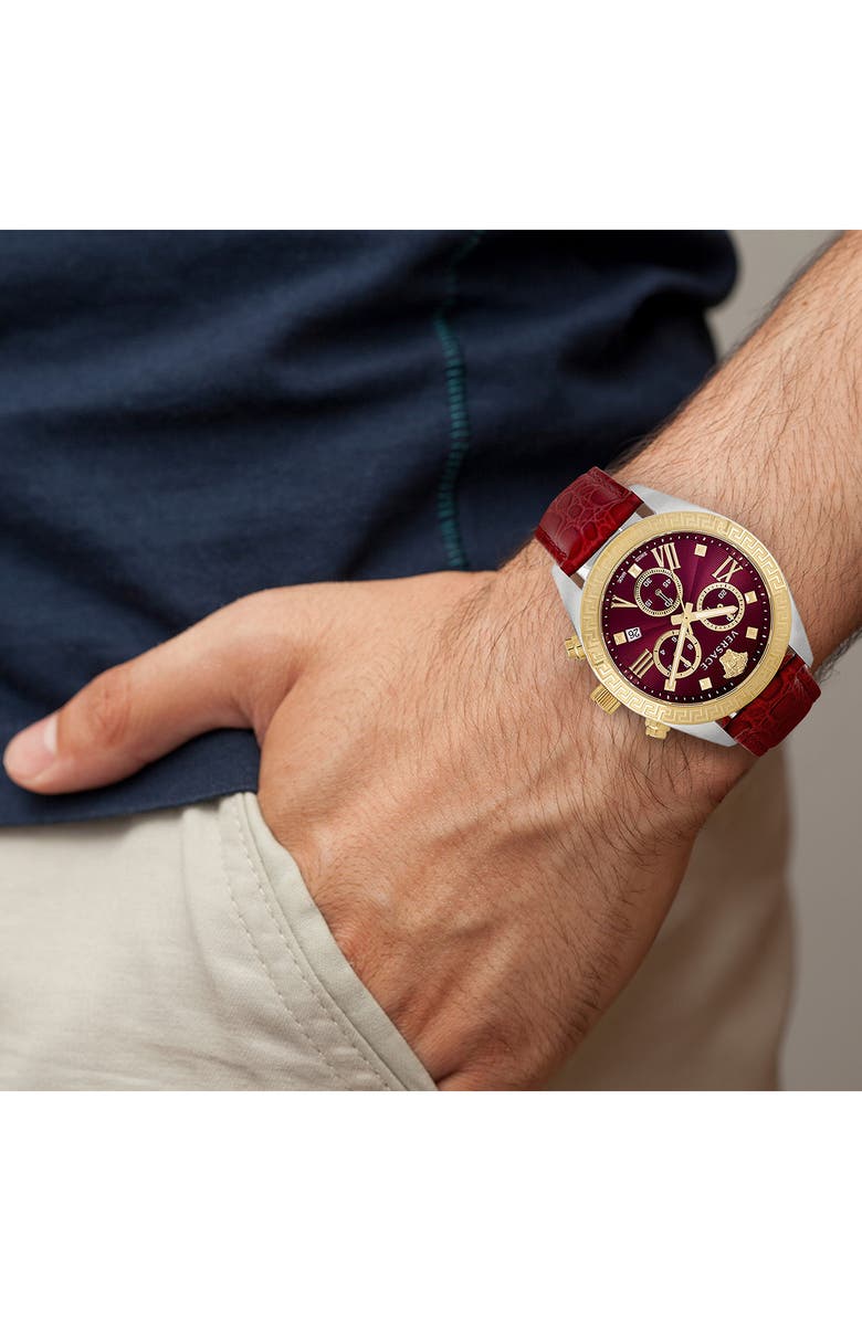 Versace Greca Chronograph Leather Strap Watch, 40mm, Alternate, color, Two Tone