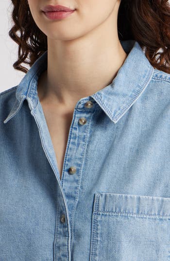 Short Sleeve Denim Button-Up Shirt