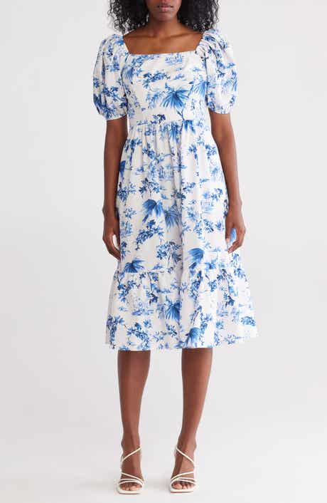 Vince Camuto Square Neck Puff Sleeve Cotton Midi Dress