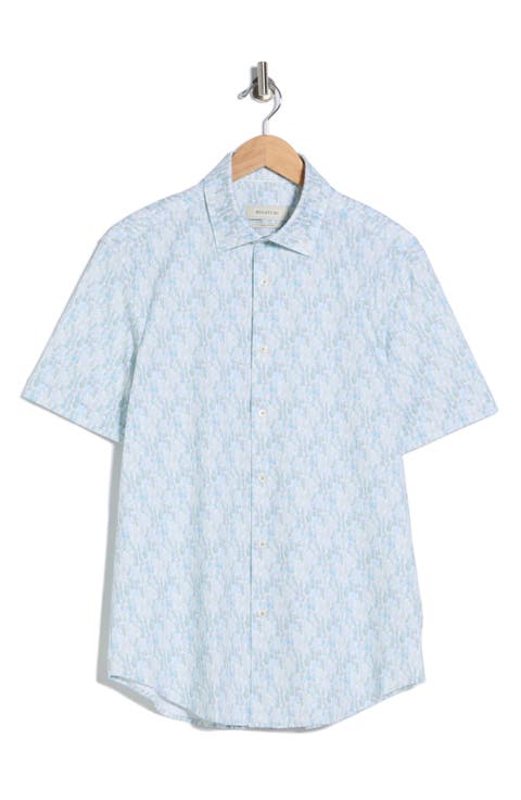 Short Sleeve Stretch Cotton Button-Up Shirt