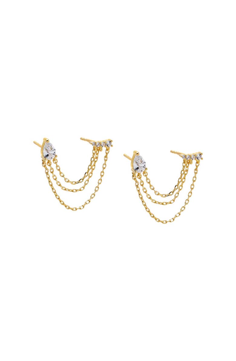 BY ADINA EDEN Bar X Pear Triple Chain Double Stud Earring, Main, color, Gold