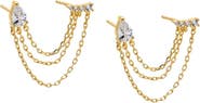 BY ADINA EDEN Bar X Pear Triple Chain Double Stud Earring