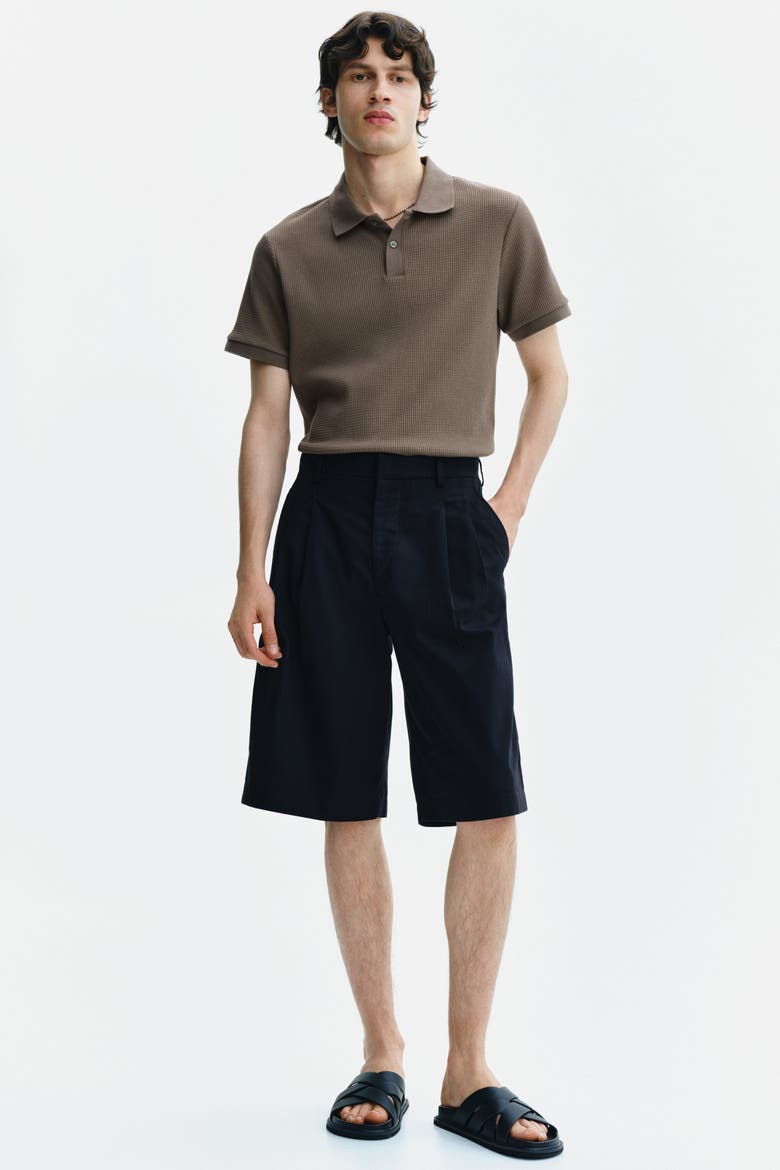 Slim-fit Waffle-knit Polo Shirt, Alternate, color, Dark taupe