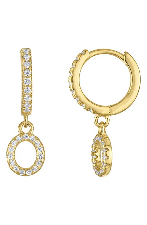 Pavé Cubic Zirconia Initial Huggie Drop Earrings