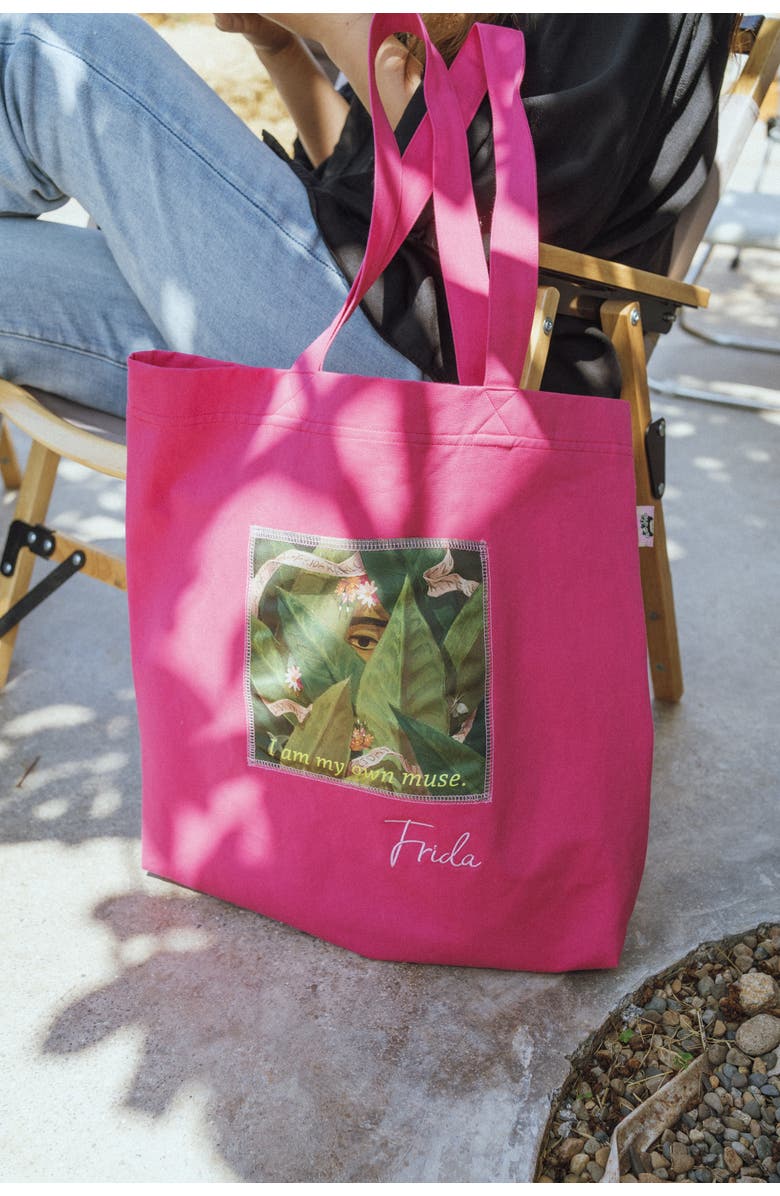 Lost Pattern NYC "I Am My Own Muse by Frida" Cotton Tote Bag, Alternate, color, Viva Magenta