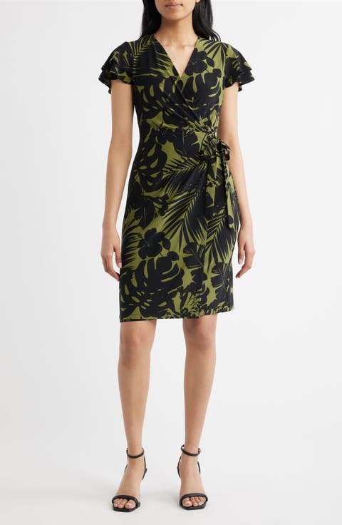 Flutter Sleeve Faux Wrap Dress