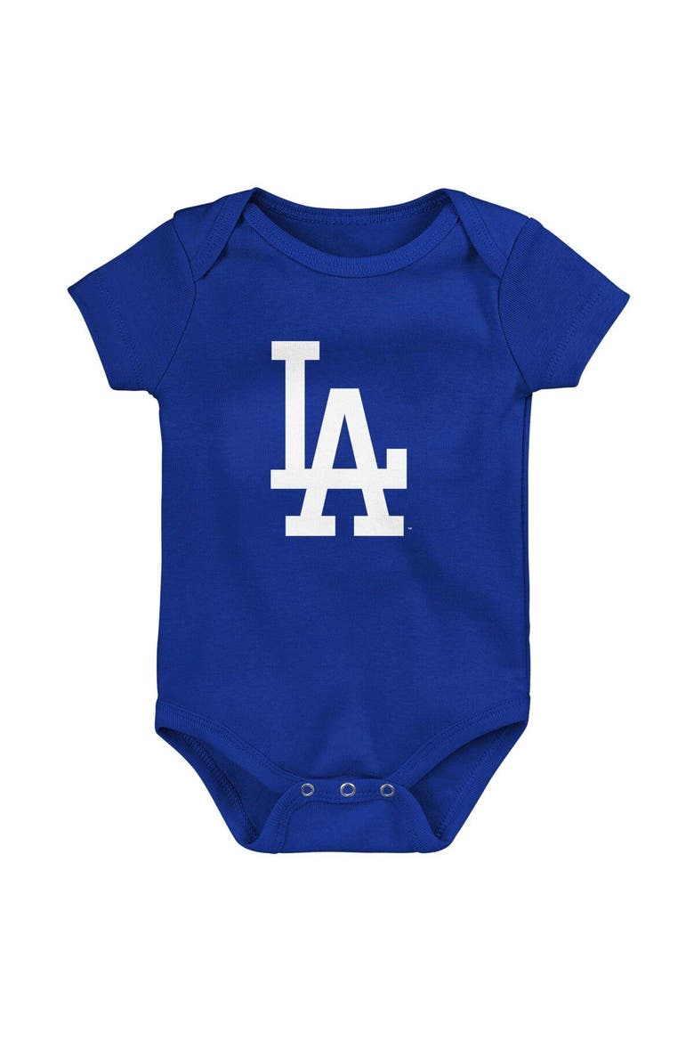 Newborn & Infant Royal/White/Heather Gray Los Angeles Dodgers Biggest Little Fan 3-Pack Bodysuit Set, Alternate, color, Royal