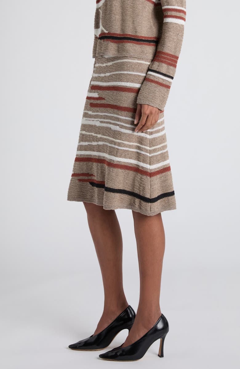 Bottega Veneta Venice Intarsia Linen & Cotton Mélange Sweater Skirt, Alternate, color, 1501 Stonemel/ Maple/ Chalk