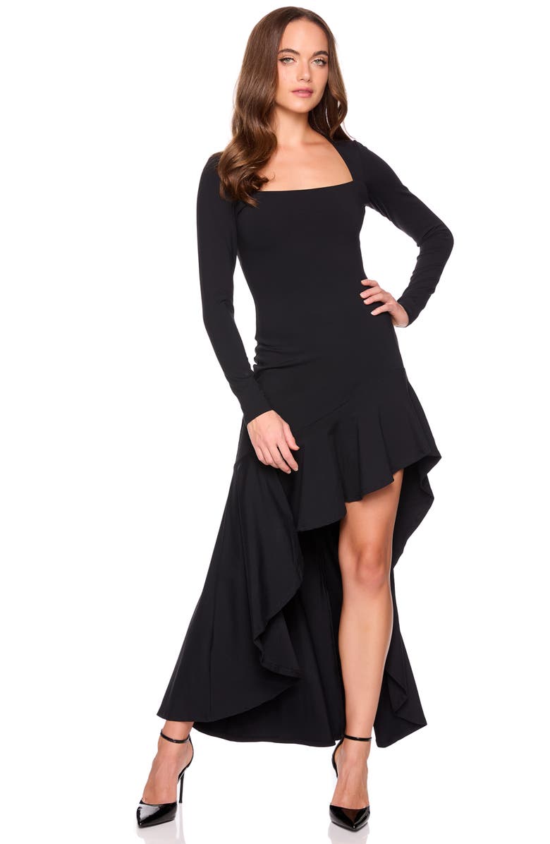 Susana Monaco Long Sleeve High Low Dress, Alternate, color, Black