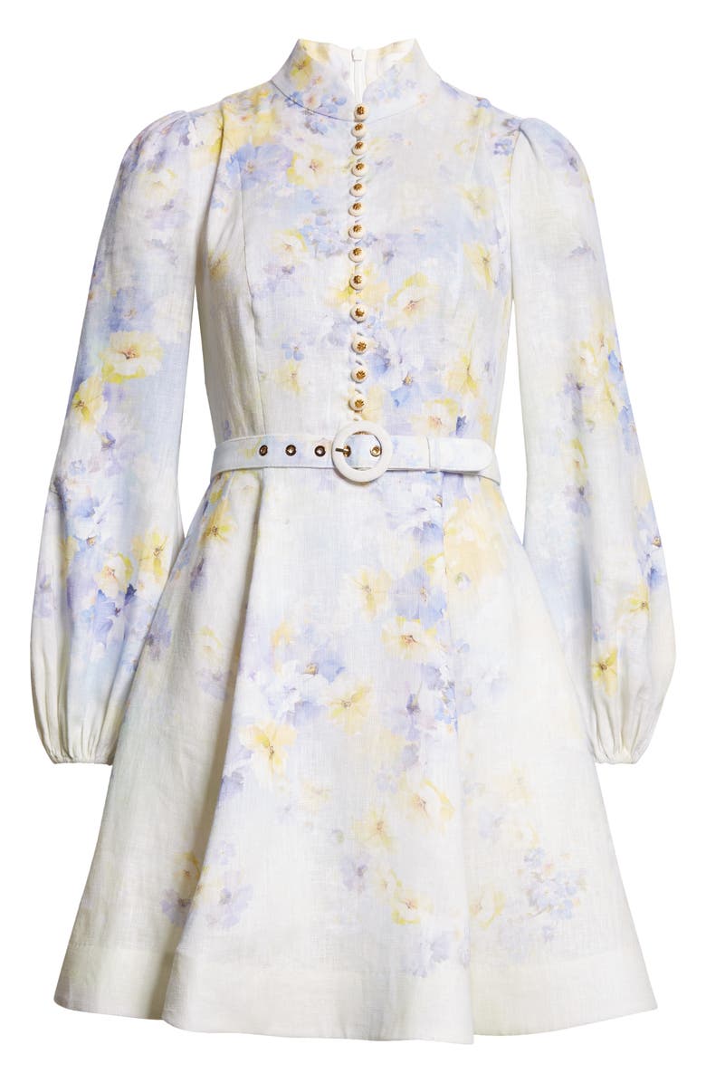 Zimmermann Floral Print Belted Linen Minidress, Alternate, color, 
