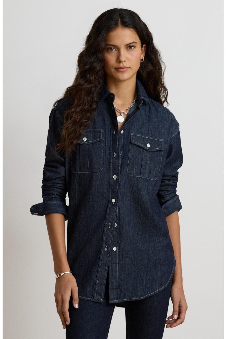 Durrell Cotton Button-Up Shirt, Alternate, color, BLUE