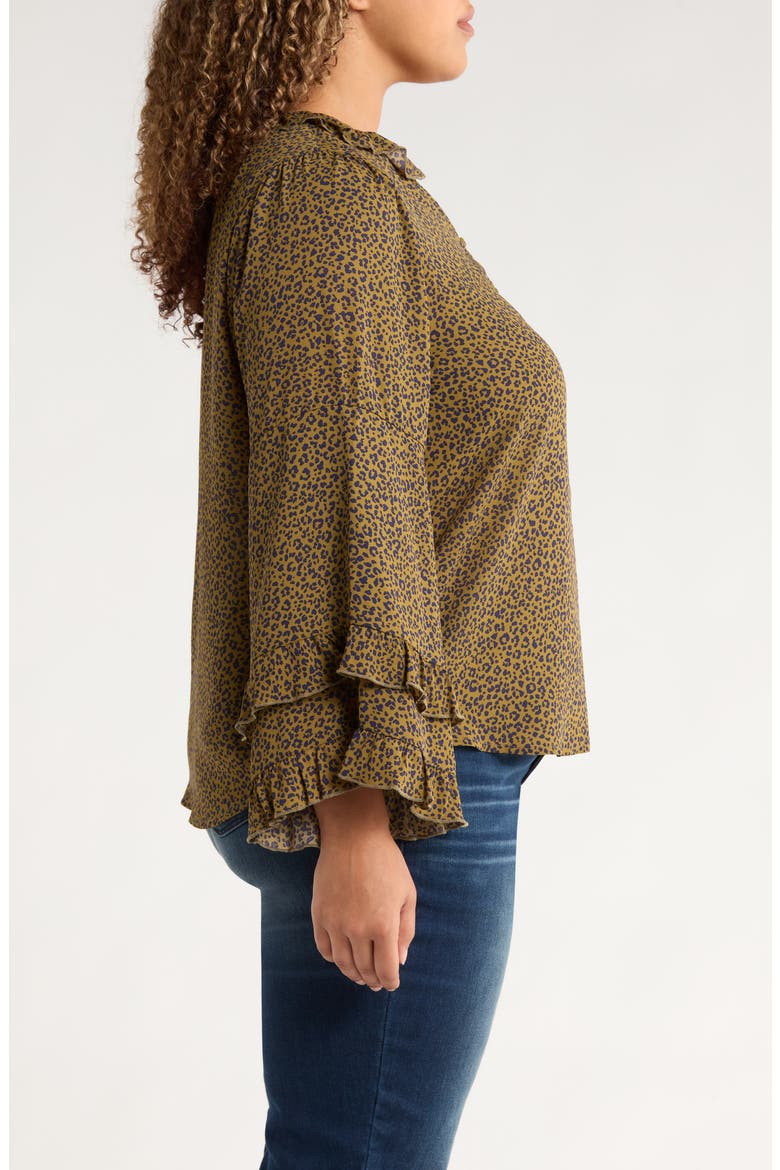 Leopard Print Ruffle Accent Top, Alternate, color, OLIVE TAPENADE/ NAVY