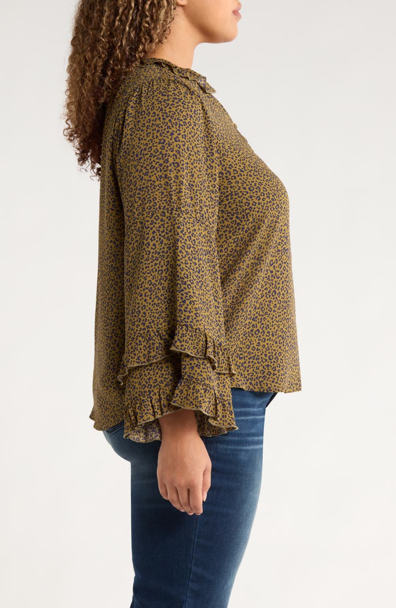 Wit & Wisdom Leopard Print Ruffle Accent Top, Alternate, color, Olive Tapenade/ Navy