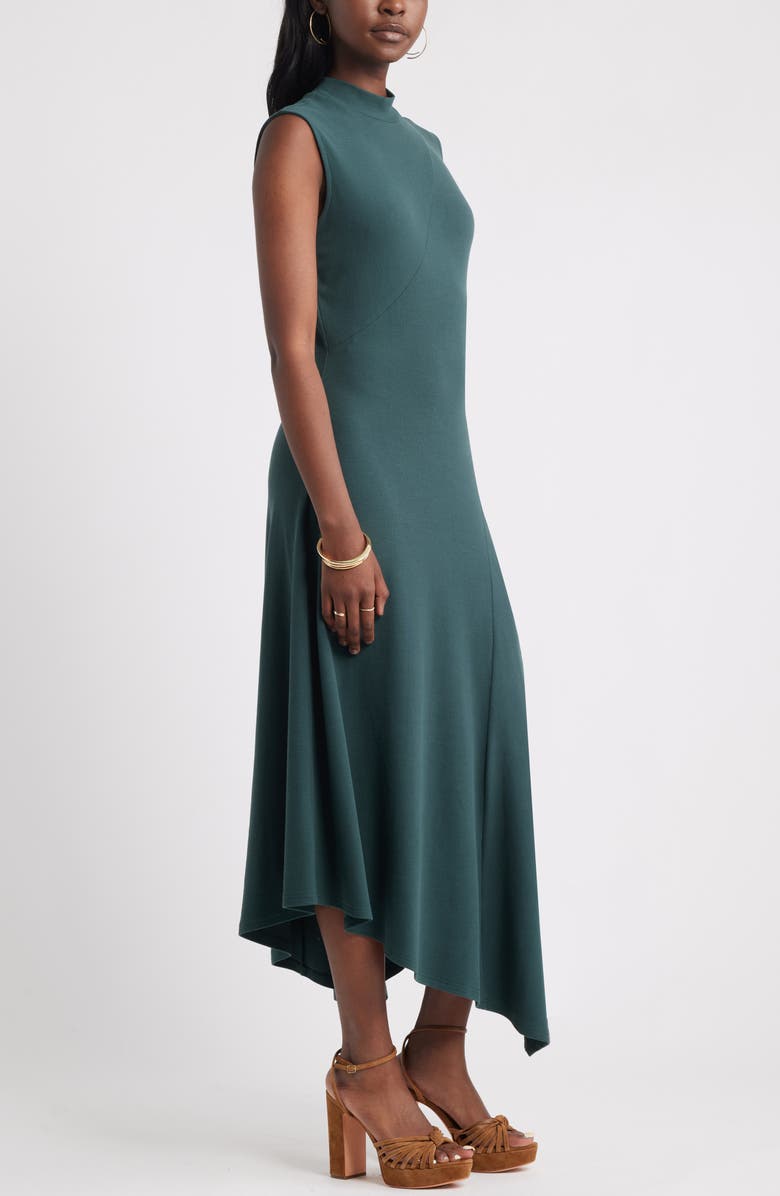 Treasure & Bond Mock Neck Asymmetrical Maxi Dress, Alternate, color, Green Gables