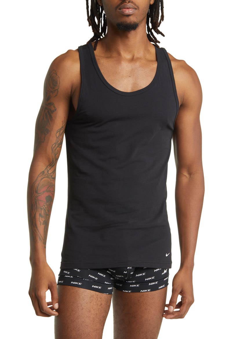 Men's 2-Pack Dri-FIT Stretch Cotton Tanks, Main, color, BLACK