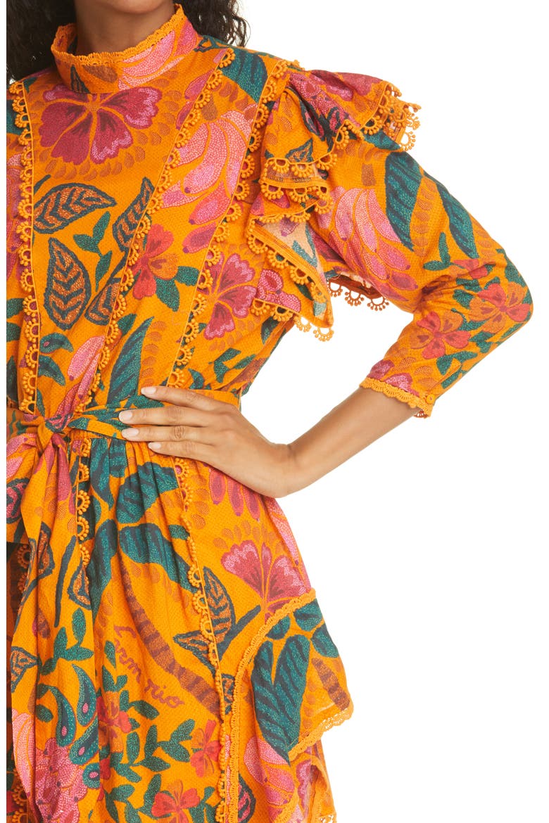 Tropical Print Ruffle Yoke Cotton Dress, Alternate, color, YELLOW