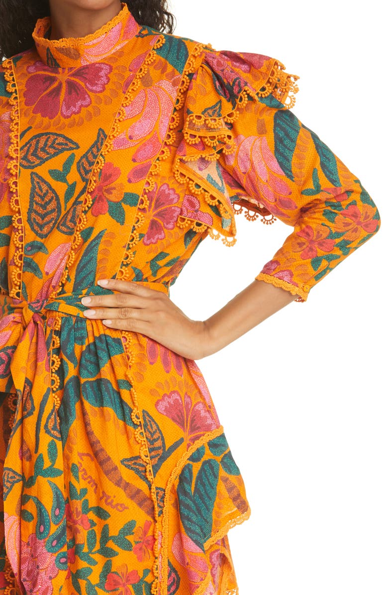 FARM Rio Tropical Print Ruffle Yoke Cotton Dress, Alternate, color, 