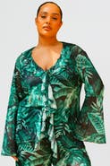 FASHION-SZN CURVE Curve Palm Print Ruffle Resort Top