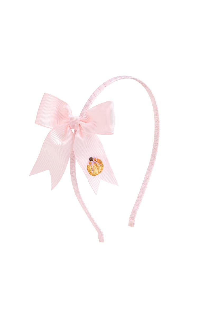 Pumpkin Embroidered Bow Headband, Main, color, Pink