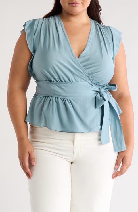 Ashlene Cap Sleeve Wrap Top (Plus)