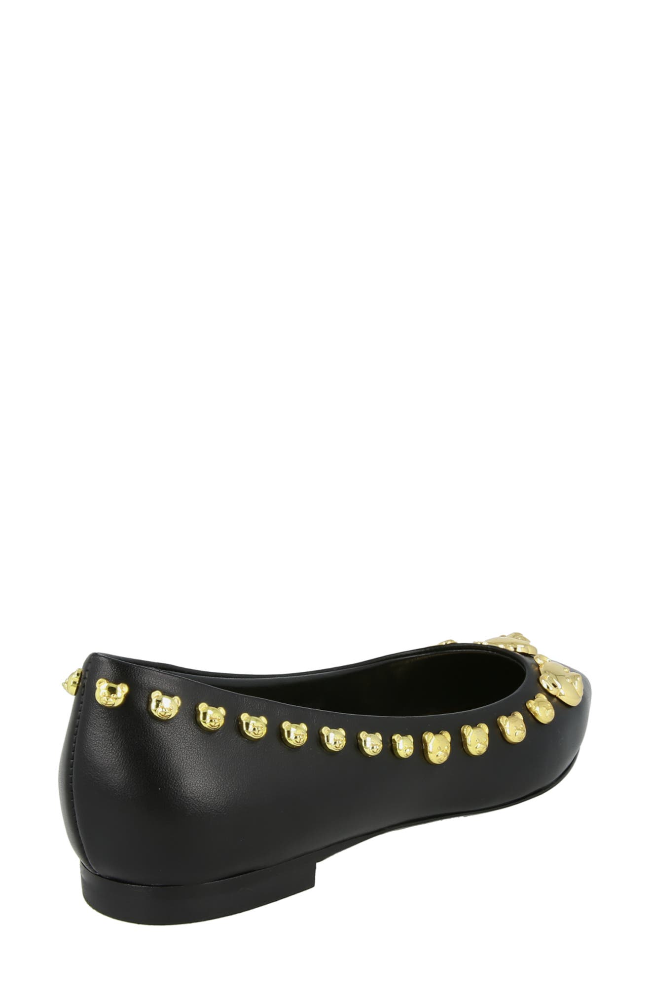 Moschino Teddy Bear Studded Flat, Alternate, color, Black