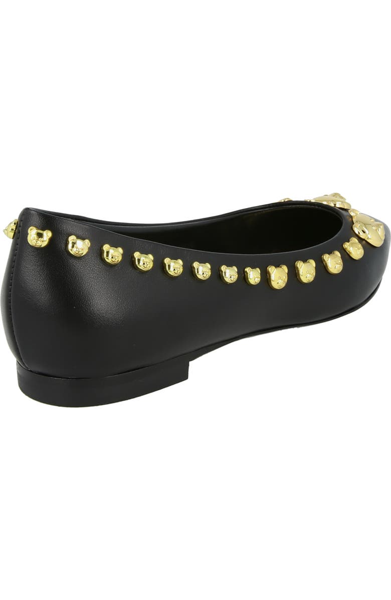 Moschino Teddy Bear Studded Flat, Alternate, color, Black