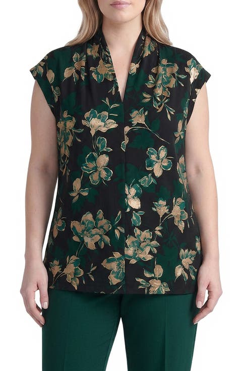 Foil Print Funnel Neck Top