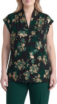 KASPER Foil Print Funnel Neck Top