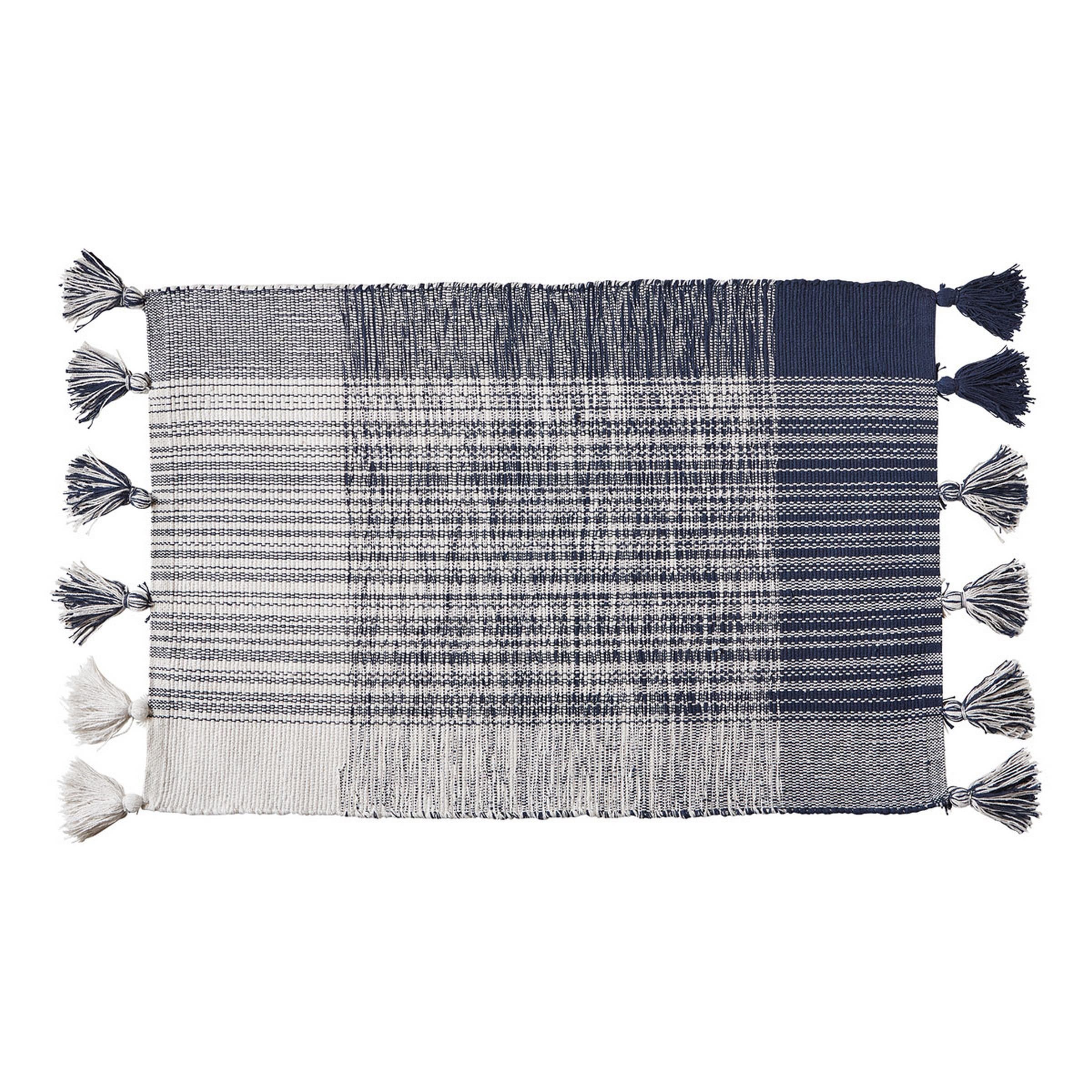 Tag Tassel Plaid Doormat Stylish Home Entryway Rug In Blue