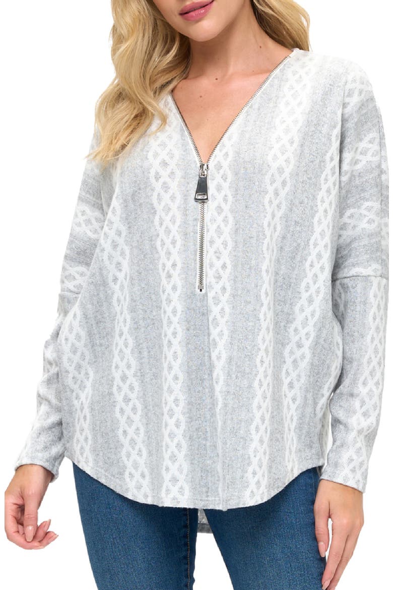 Quarter Zip Drop Shoulder Rib Long Sleeve Top, Main, color, GREY