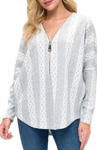 Quarter Zip Drop Shoulder Rib Long Sleeve Top