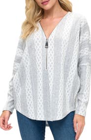 O.L. Quarter Zip Drop Shoulder Rib Long Sleeve Top