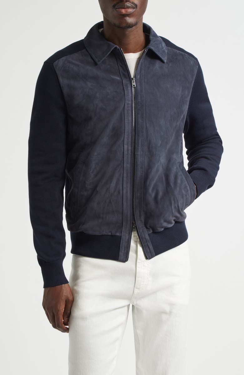 Herno Suede & Knit Bomber Jacket, Main, color,