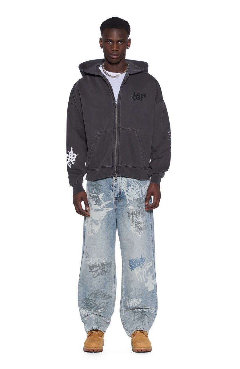 Ksubi Graff Graphic Zip Hoodie, Alternate, color, Black