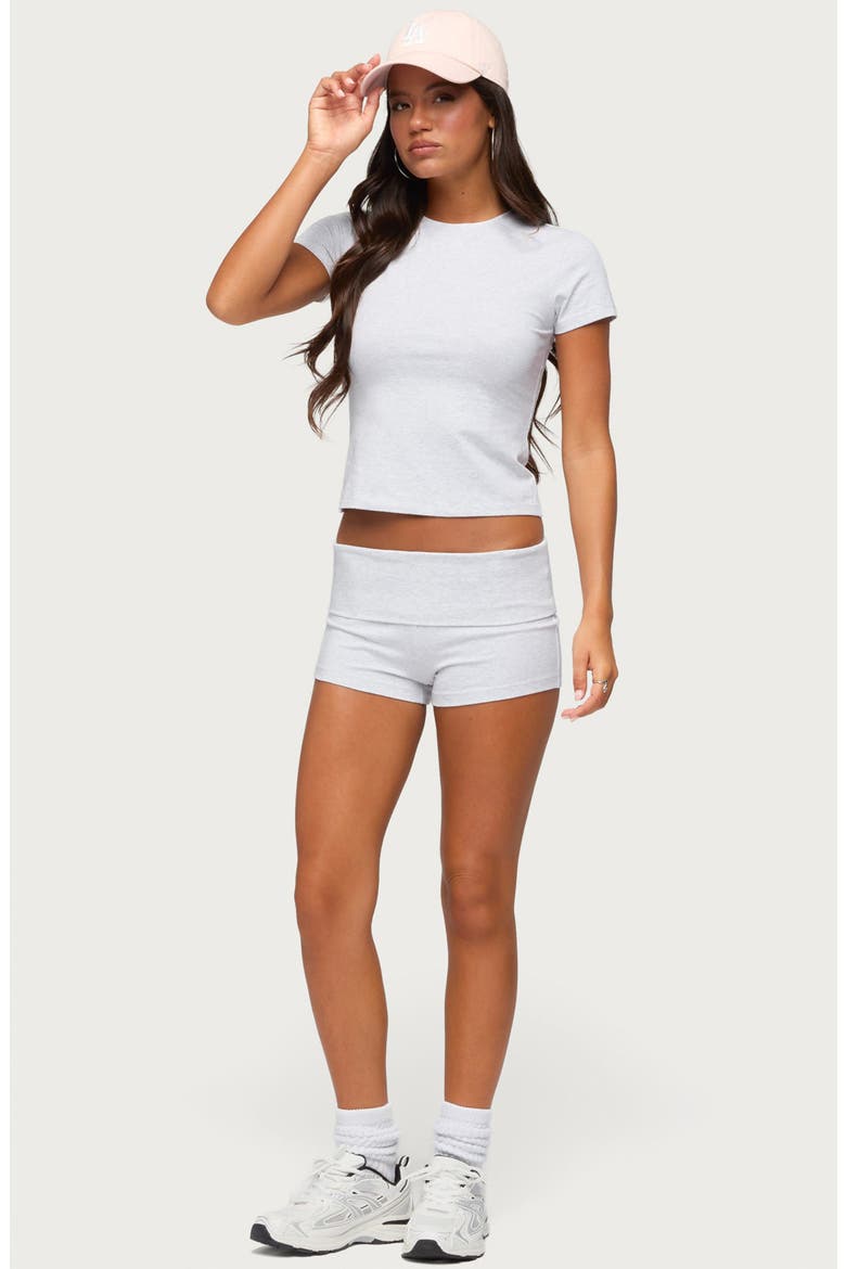Marleaux Foldover Stretch Cotton Shorts, Alternate, color, LIGHT-GRAY-MELANGE