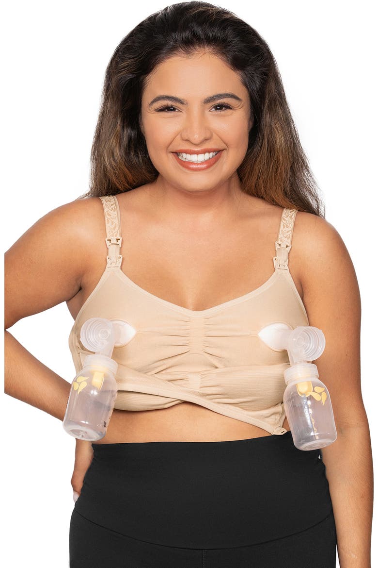 Busty Sublime Hands-Free Pumping & Nursing Bra -Sizing Options from E-H Cup, Alternate, color, BEIGE