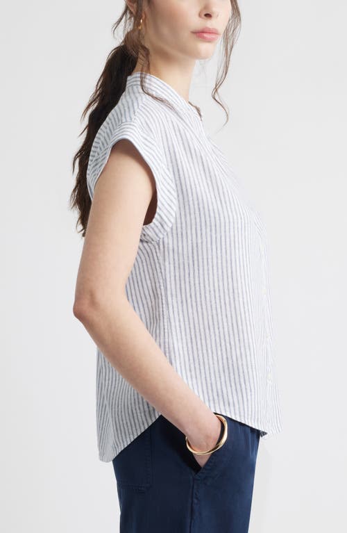 CASLONR CASLON(R) STRIPE LINEN BLEND SHORT SLEEVE BUTTON-UP SHIRT 