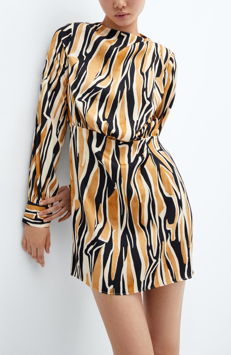 MANGO Abstract Print Long Sleeve Satin Minidress, Alternate, color, 