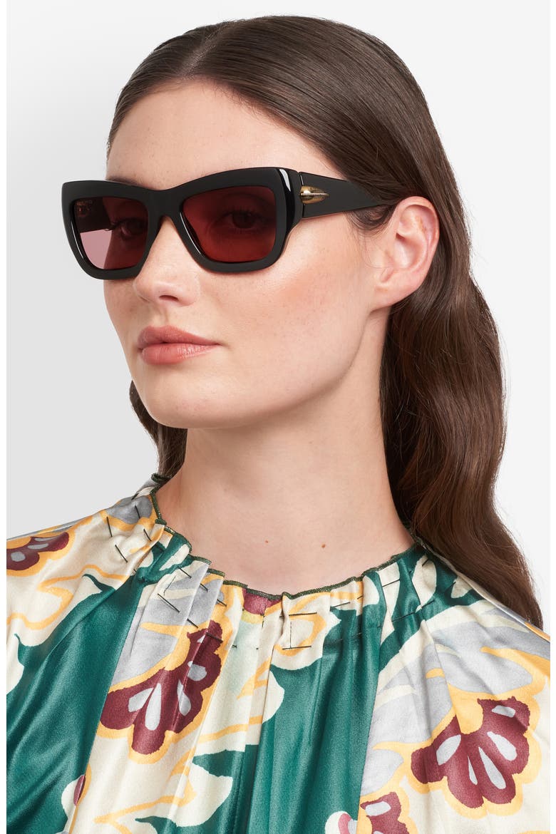 56mm Rectangular Sunglasses, Alternate, color, BLACK/ PINK