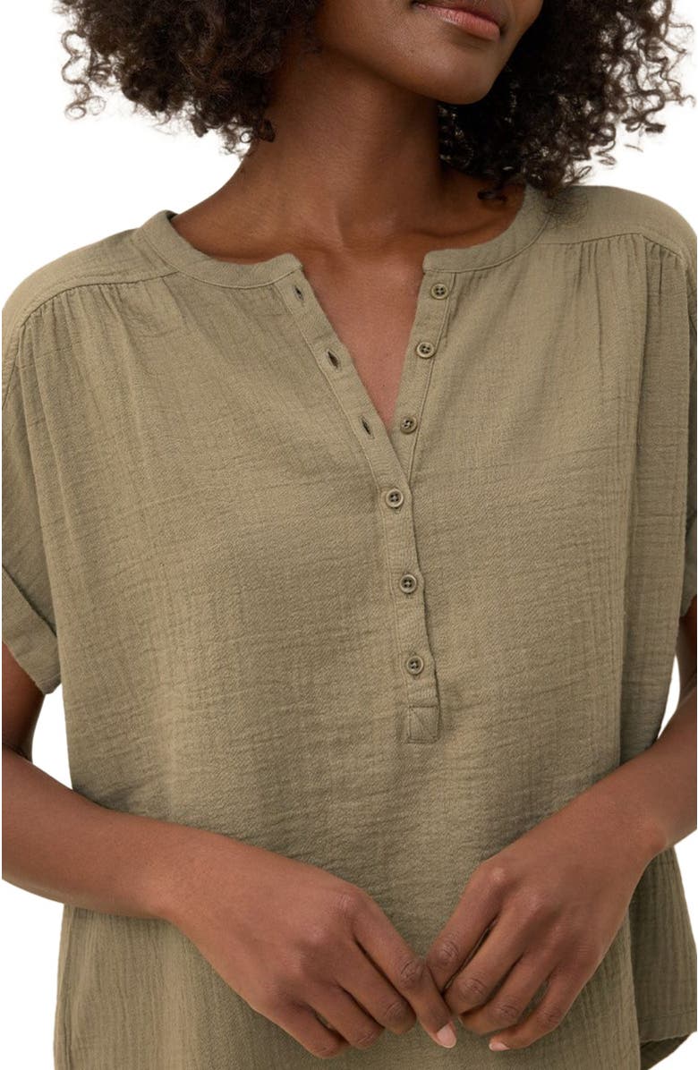 Pact Organic Cotton Coastal Double Gauze Short Sleeve Popover, Alternate, color, Khaki Green