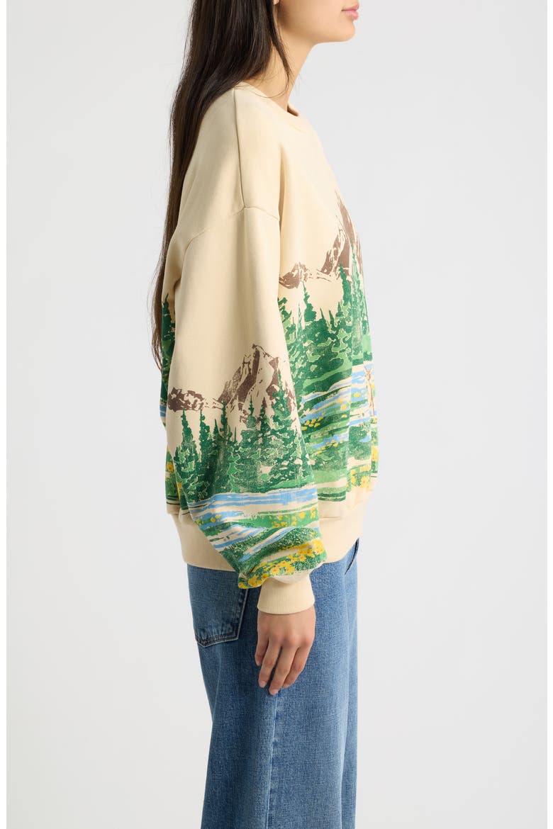 Campsite Scene Graphic Oversized Sweatshirt, Alternate, color, SAND