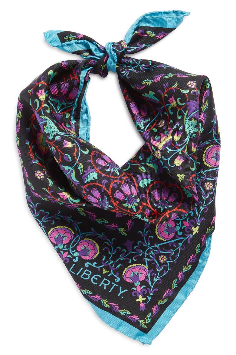 Lodden Floral Silk Scarf, Main, color, BLACK